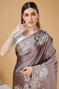 Purple Satin Embroidered Satin Saree