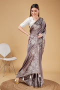 Purple Satin Embroidered Satin Saree