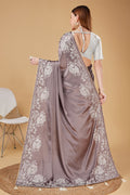 Purple Satin Embroidered Satin Saree