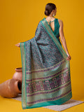 Green Cotton Digital Print Saree With Blouse Piece