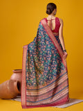 Blue Cotton Digital Print Saree With Blouse Piece