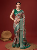 Cream Cotton Digital Print Saree With Blouse Piece