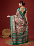 Cream Cotton Digital Print Saree With Blouse Piece