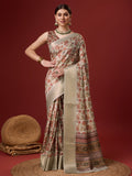 Cream Cotton Digital Print Saree With Blouse Piece