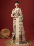 White Cotton Digital Print Saree With Blouse Piece