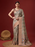 Peach Cotton Digital Print Saree With Blouse Piece