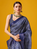 Blue Cotton Digital Print Saree With Blouse Piece