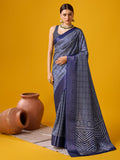 Blue Cotton Digital Print Saree With Blouse Piece