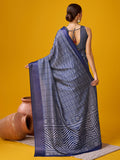 Blue Cotton Digital Print Saree With Blouse Piece