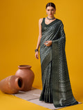 Dark Green Cotton Digital Print Saree With Blouse Piece