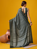 Dark Green Cotton Digital Print Saree With Blouse Piece