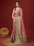 Pink Cotton Digital Print Saree With Blouse Piece