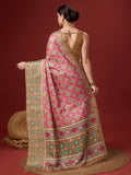 Pink Cotton Digital Print Saree With Blouse Piece