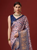 Light Pink Cotton Digital Print Saree With Blouse Piece