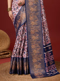 Light Pink Cotton Digital Print Saree With Blouse Piece