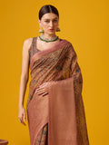 Brown Cotton Digital Print Saree With Blouse Piece