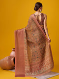 Brown Cotton Digital Print Saree With Blouse Piece