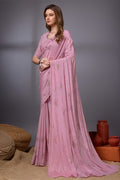 Pink Silk Chiffon Saree With Blouse Piece