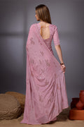 Pink Silk Chiffon Saree With Blouse Piece