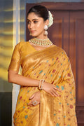 Mustard Banarasi Silk Saree With Blouse Piece