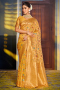 Mustard Banarasi Silk Saree With Blouse Piece