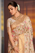 Cream Banarasi Silk Saree With Blouse Piece