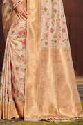 Cream Banarasi Silk Saree With Blouse Piece