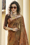 Mapple Brown Organza Saree