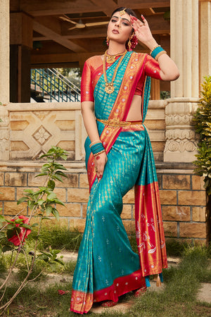 Blue Kanjiveram Silk Saree With Blouse Piece