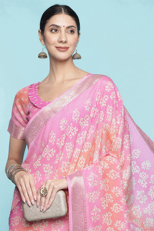 Pink Dola Silk Saree With Blouse Piece