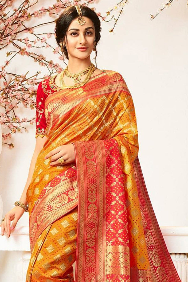 Get the amazing Designer Banarasi Saree With Embroidered Silk Blouse on ...
