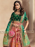 Green And Pink Banarasi Silk Lehenga