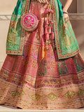 Green And Pink Banarasi Silk Lehenga