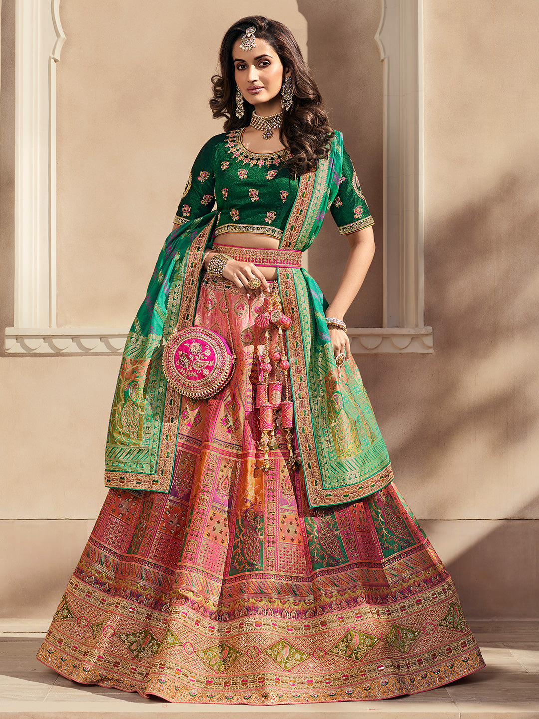 Buy Rani pink and green banarasi silk Indian wedding lehenga in UK, USA and  Canada | Indian wedding lehenga, Bridal lehenga collection, Silk lehenga