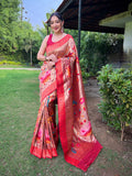 Wine Paithani Silk Saree With Blouse Piece