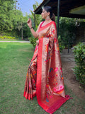 Wine Paithani Silk Saree With Blouse Piece