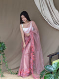 Pink Net Saree With Blouse Piece