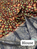 Navy Blue Tussar  Saree With Blouse Piece