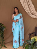 Sky Georgette Saree With Blouse Piece