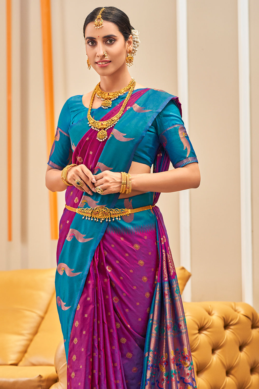 Buy Purple Zari Weaving Silk Saree Online At Ethnic Plus