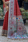 Red Tussar Silk Blend Saree With Blouse Piece