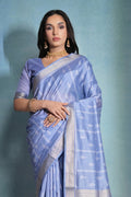 Blue Silk Blend Saree With Blouse Piece