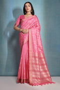 Pink Silk Blend Saree With Blouse Piece