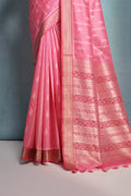 Pink Silk Blend Saree With Blouse Piece