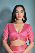 Pink Silk Blend Saree With Blouse Piece