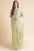 Green Nylon Floral Embroidered Saree