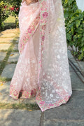 Peach Organza Saree with White Blouse Piece