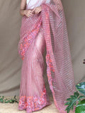 Pink Net Saree With Blouse Piece