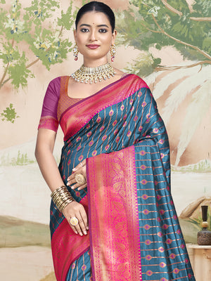 Blue Silk Saree With Blouse Piece