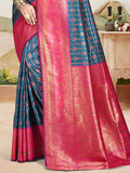 Blue Silk Saree With Blouse Piece